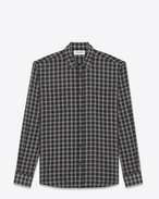SAINT LAURENT Chemises Casual U Chemise col YVES à poches appliquées en voile de coton à carreaux noirs et blancs f
