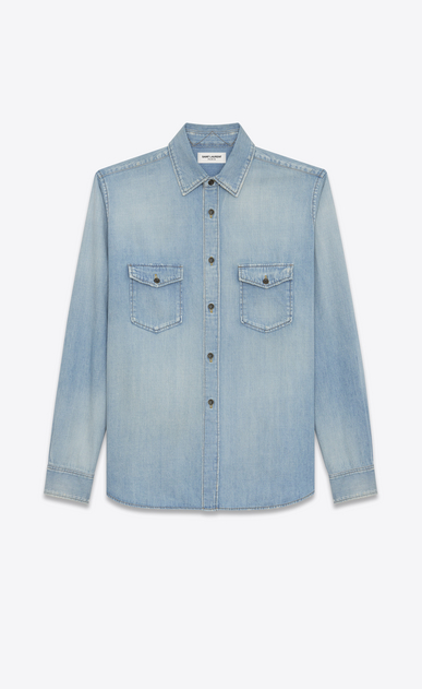 SAINT LAURENT Denim shirts メンズ オーバーサイズ シャツ(ライトブルー/デニム) a_V4