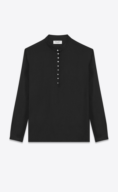 SAINT LAURENT Casual Shirts Man Band Collar Tunic in Black Twill Viscose a_V4