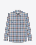 SAINT LAURENT Western Shirts D Oversize checked shirt in blue cotton f