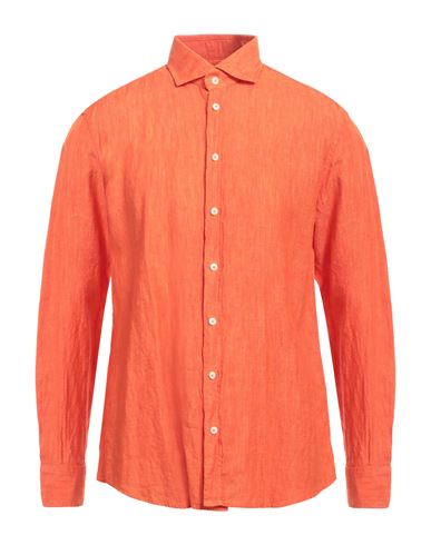 Bastoncino Man Shirt Orange Size 17 Linen