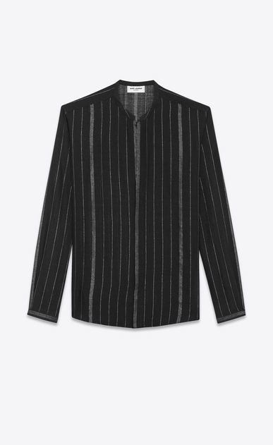 SAINT LAURENT Casual Shirts Man Shirt with Tunisian collar in black and silver striped cheesecloth a_V4