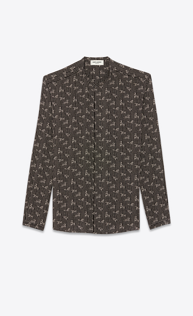 SAINT LAURENT Casual Shirts Man Shirt with Tunisian collar in black paisley-print crepe de chine a_V4