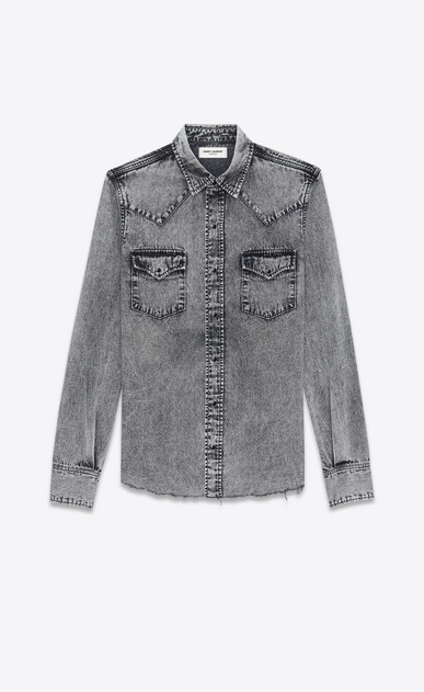 SAINT LAURENT Western Shirts Man Western-style shirt in faded gray denim a_V4