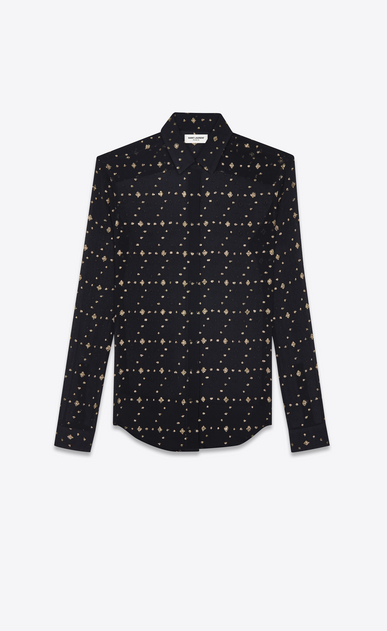 SAINT LAURENT Classic Shirts Woman Classic shirt in black silk with gold diamond shapes a_V4