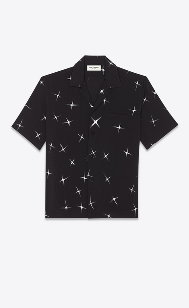 SAINT LAURENT カジュアルシャツ メンズ シャープカラー シャツ(ブラック/ビスコース、シューティングスター プリント) a_V4