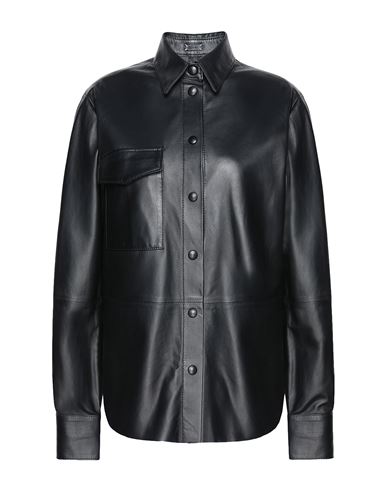 Leather L/sleeve Overshirt Woman Shirt Black Size L Lambskin