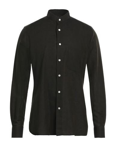Man Shirt Dark green Size 17 Linen, Cotton