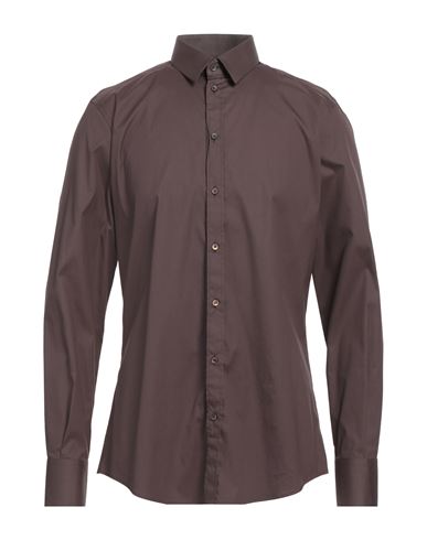 Dolce & Gabbana Man Shirt Dark Brown Size 17 ½ Cotton, Polyamide, Elastane