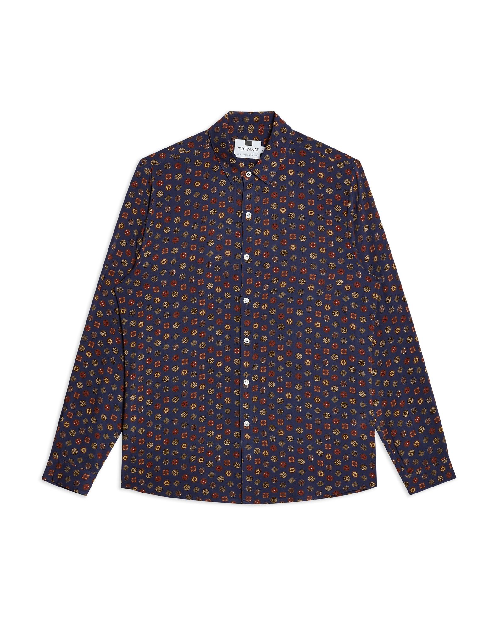 《期間限定セール中》TOPMAN メンズ シャツ ブルー S レーヨン 100% Navy Geometric Print Slim Shirt