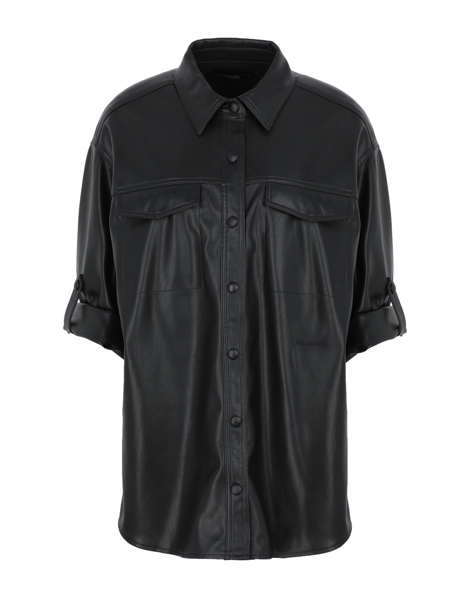 《セール開催中》KARL LAGERFELD レディース シャツ ブラック 40 ポリエステル 100% FAUX LEATHER SSLV SHIRT