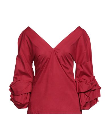 Alpha Studio Woman Blouse Red Size 6 Cotton, Elastane