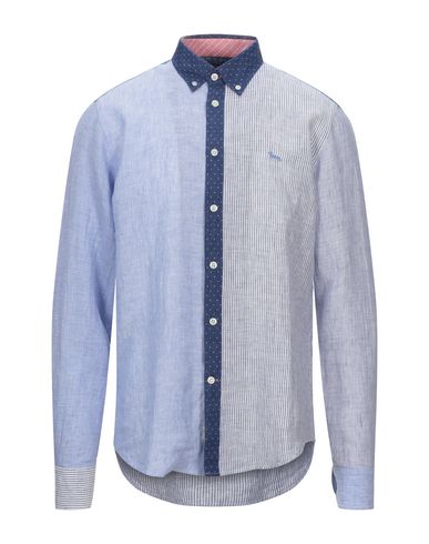 Shop Harmont & Blaine Man Shirt Blue Size Xxl Linen