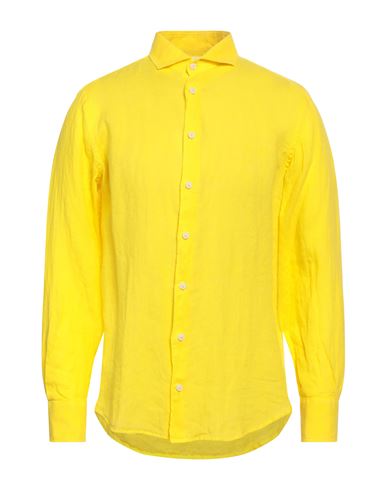 Mc2 Saint Barth Man Shirt Yellow Size M Linen