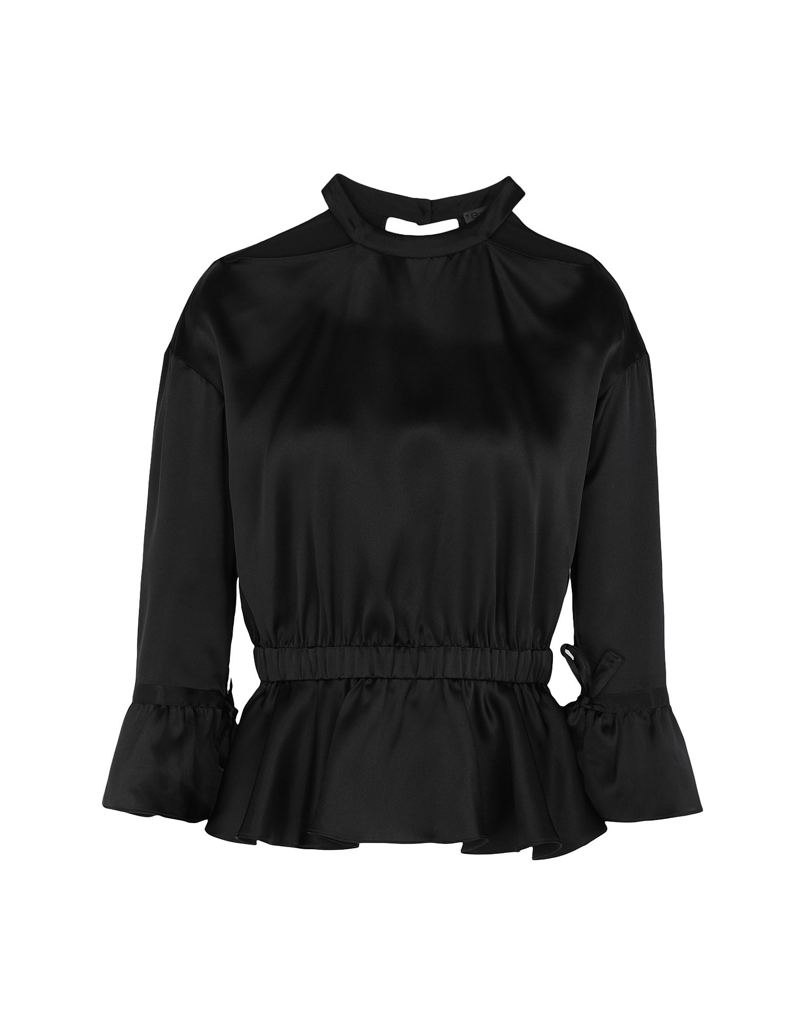 ＜YOOX＞ ★58%OFF！8 by YOOX レディース ブラウス ブラック 38 シルク 100% SILK CUT-OUT & STRING DETAIL L/SLEEVE BLOUSE