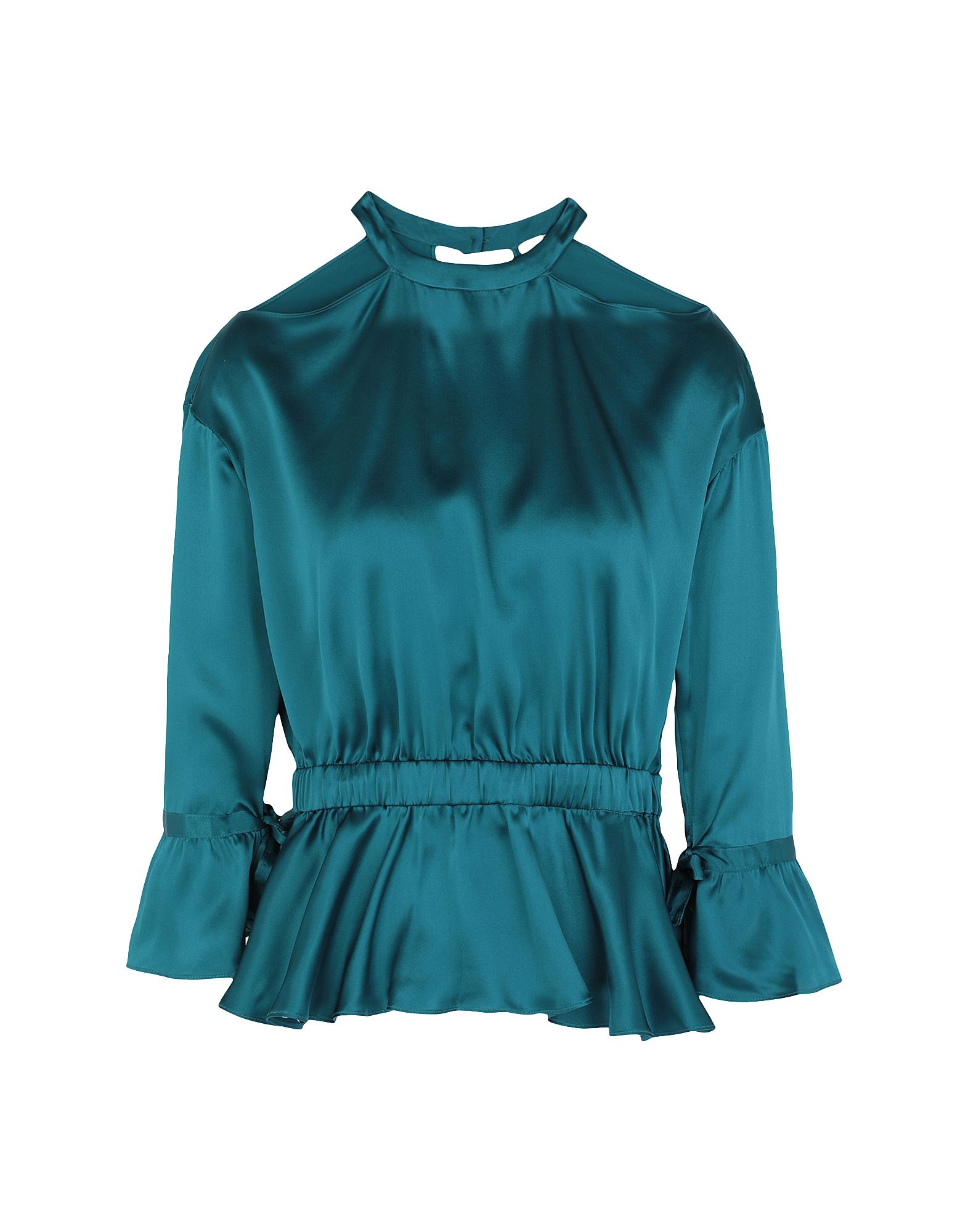 ＜YOOX＞ ★58%OFF！8 by YOOX レディース ブラウス ディープジェード 38 シルク 100% SILK CUT-OUT & STRING DETAIL L/SLEEVE BLOUSE