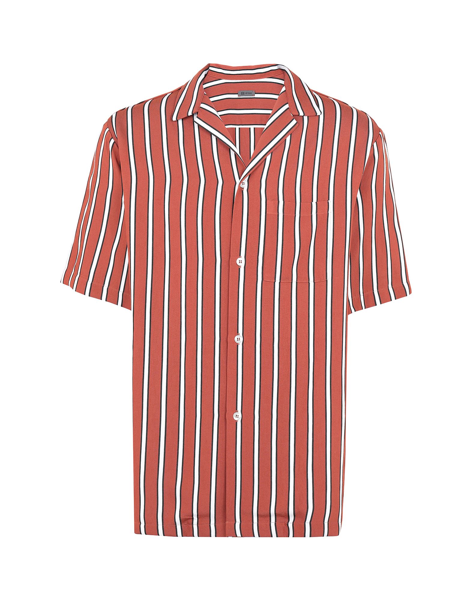 ＜YOOX＞ ★60%OFF！8 by YOOX メンズ シャツ ブラウン S レーヨン 90% / ナイロン 10% STRIPED OVERSIZE S/SLEEVE SHIRT