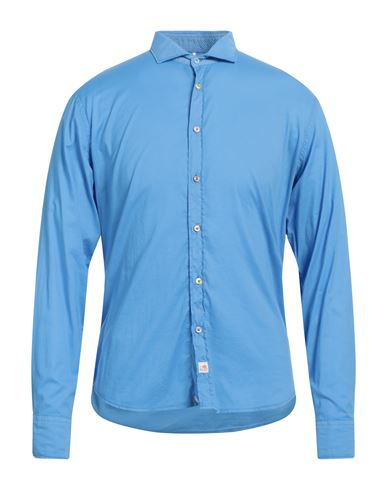 Panama Man Shirt Azure Size M Cotton, Elastane In Blue