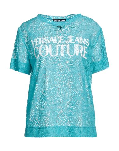 Versace Jeans Couture Woman Blouse Turquoise Size 4 Polyamide In Blue