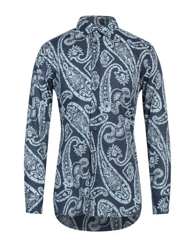 Etro Man Shirt Navy Blue Size 16 Cotton
