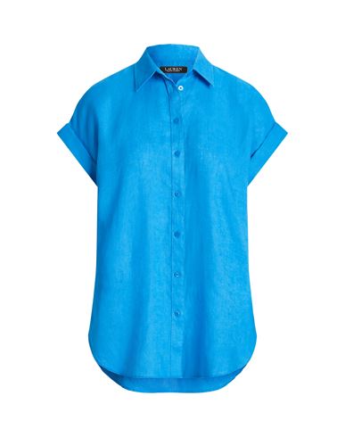 Lauren Ralph Lauren Woman Shirt Azure Size Xl Linen In Blue
