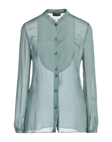 EMPORIO ARMANI EMPORIO ARMANI WOMAN SHIRT SAGE GREEN SIZE 10 ACETATE, SILK 