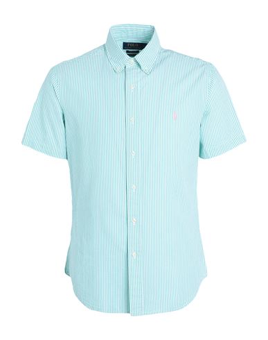 Polo Ralph Lauren Short Sleeve Ghingam Striped Seersucker Shirt Man Shirt Light Green Size L Cotton