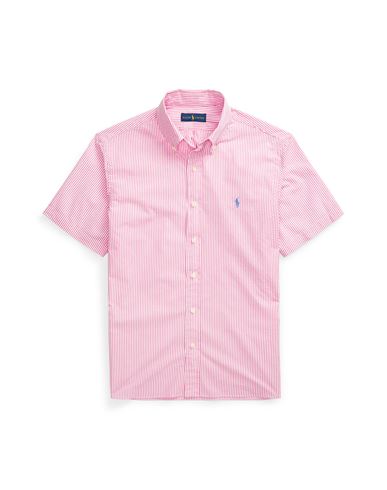 Polo Ralph Lauren Short Sleeve Ghingam Striped Seersucker Shirt Man Shirt Pink Size L Cotton