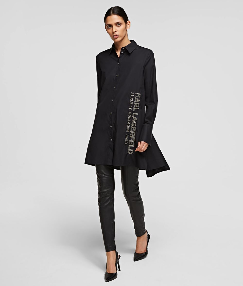 Woman Embellished Poplin Tunic Shirt Black 100% Organic cotton - Size: 6