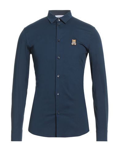 Moschino Man Shirt Navy Size 15 ½ Cotton, Elastane In Blue