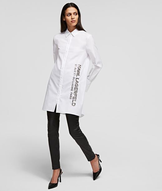 Woman Embellished Poplin Tunic Shirt White 100% Organic cotton - Size: 6