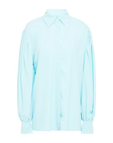 Msgm Woman Shirt Turquoise Size 4 Acetate, Silk In Blue