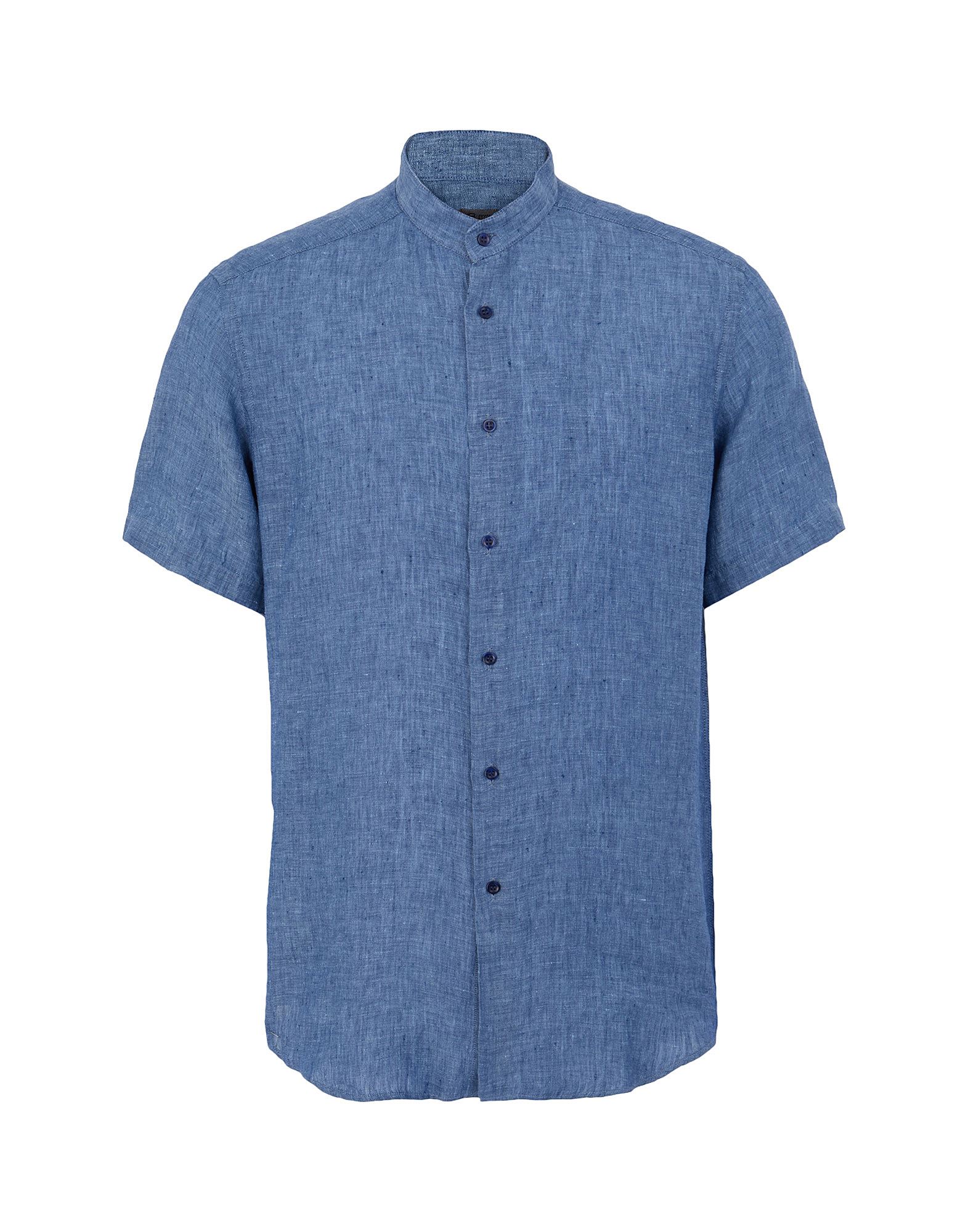 ＜YOOX＞ ★62%OFF！8 by YOOX メンズ シャツ ブルー S リネン 100% LINEN KOREAN-COLLAR S/SLEEVE SHIRT画像