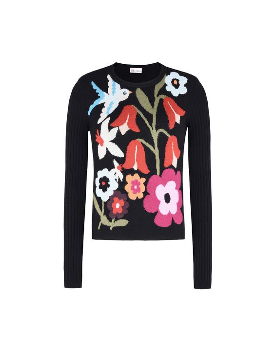 REDValentino Macroflower Intarsia Wool Sweater - Knit Sweater for Women ...
