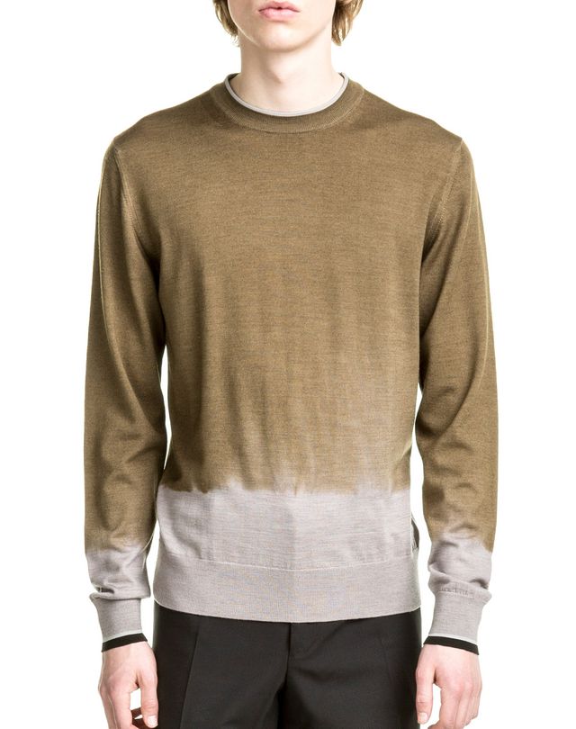 Lanvin KHAKI "DIP DYE" ROUND NECK JUMPER, Knitwear & Sweaters Men