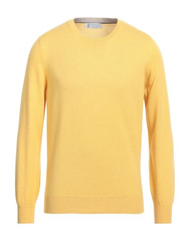Shop Brunello Cucinelli Man Sweater Ocher Size 46 Cashmere In Yellow