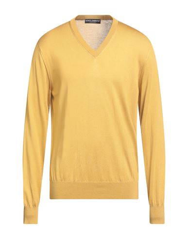 Dolce & Gabbana Man Sweater Mustard Size 42 Silk In Yellow