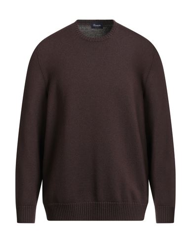 Drumohr Man Sweater Chocolate Brown Size 46 Merino Wool In Brown