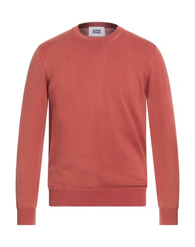 Shop Alpha Studio Man Sweater Rust Size 40 Cotton