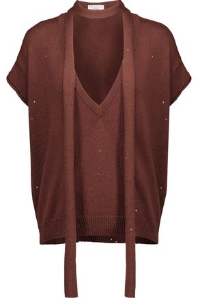 BRUNELLO CUCINELLI Sequin-embellished cashmere and silk-blend sweater