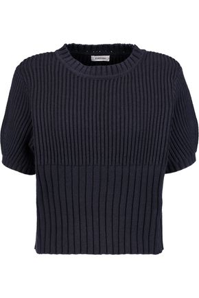 TOTÊME Woman Serreval Ribbed Cotton-Blend Sweater Midnight Blue | ModeSens