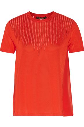 ROBERTO CAVALLI Open knit-trimmed paneled stretch-knit top