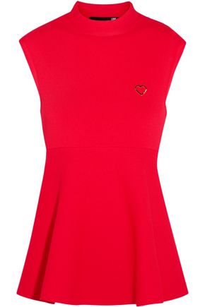 LOVE MOSCHINO Embellished textured stretch-knit top