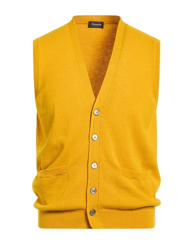 Drumohr Man Cardigan Marigold Size 46 Cashmere In Yellow
