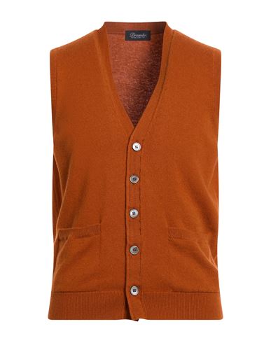 Drumohr Man Cardigan Rust Size 44 Cashmere In Orange