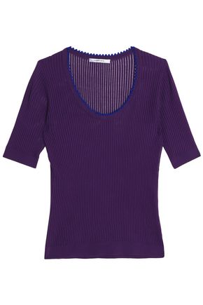 CARVEN WOMAN RIBBED COTTON AND SILK-BLEND SWEATER VIOLET,US 22046357004915636
