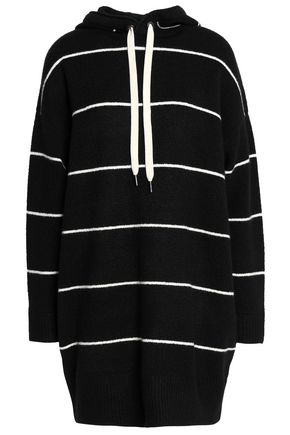 ALICE AND OLIVIA ALICE + OLIVIA WOMAN RIVA STRIPED KNITTED HOODED TUNIC BLACK,3074457345618683551