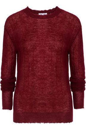 HELMUT LANG DISTRESSED RIBBED-KNIT SWEATER,3074457345618685084