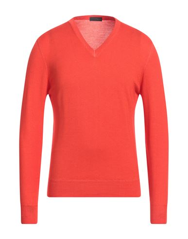 Drumohr Man Sweater Tomato Red Size 44 Super 140s Wool In Tomato Red