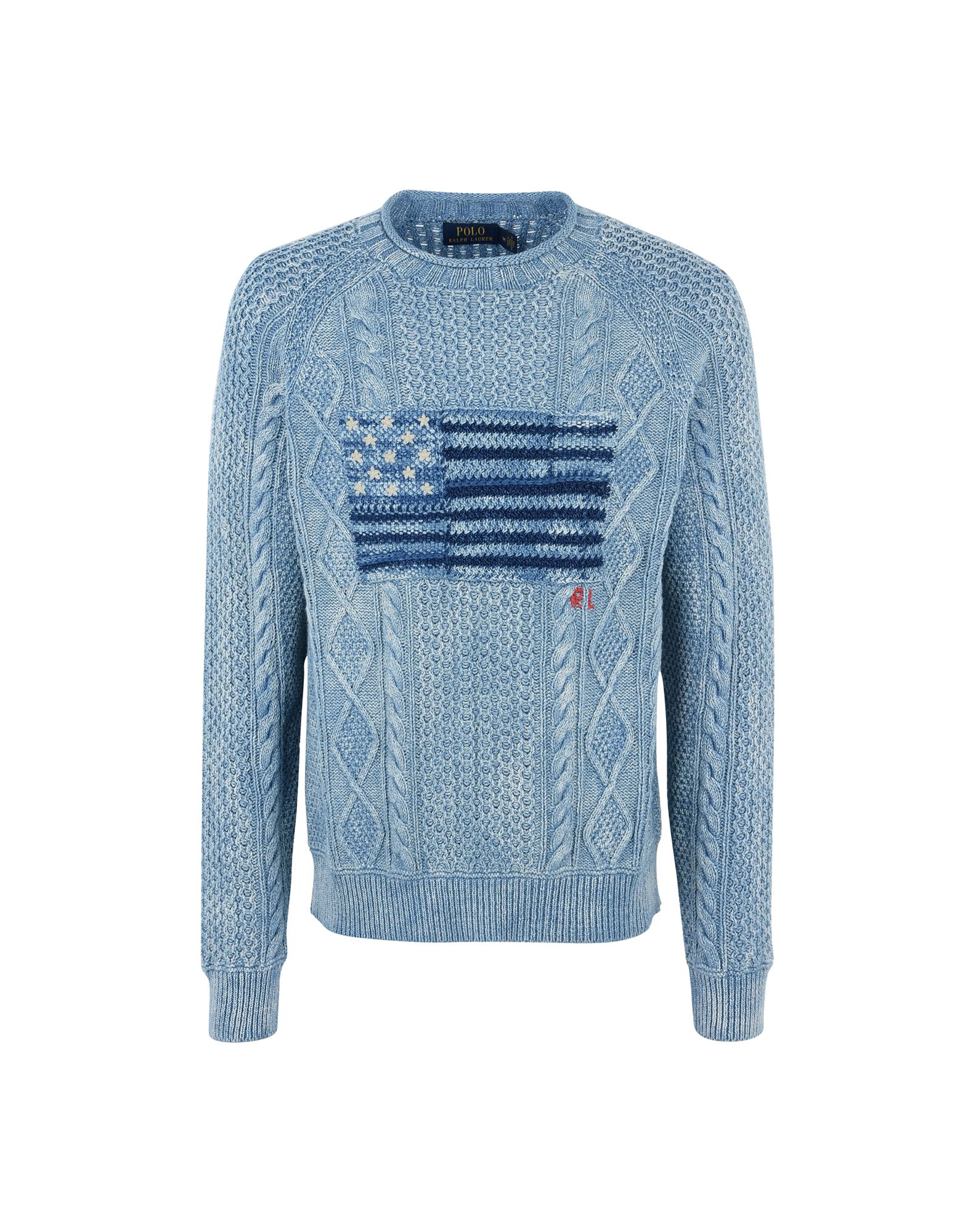 《送料無料》POLO RALPH LAUREN メンズ プルオーバー ブルーグレー M コットン 100% The Iconic American Flag Sweater